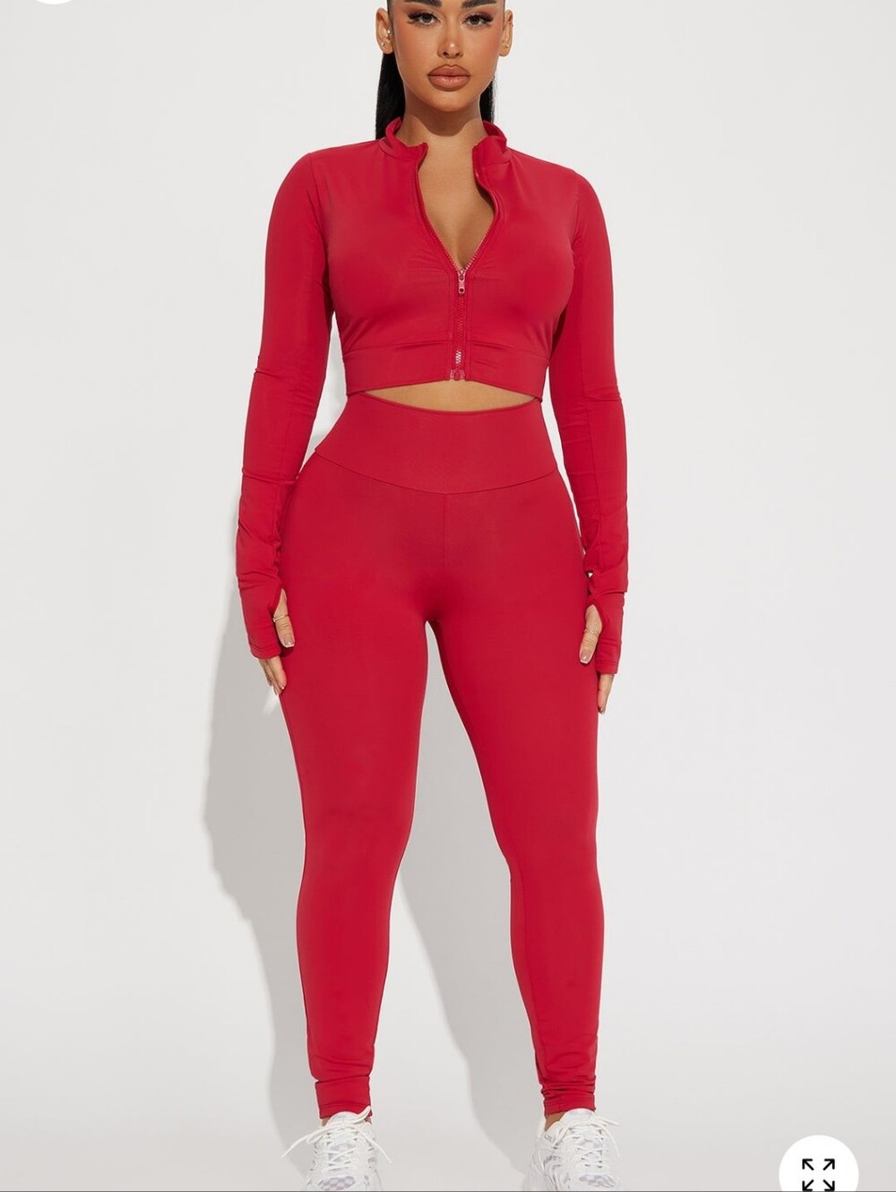 High-Waist Red Performance Leggings & Jacket Set